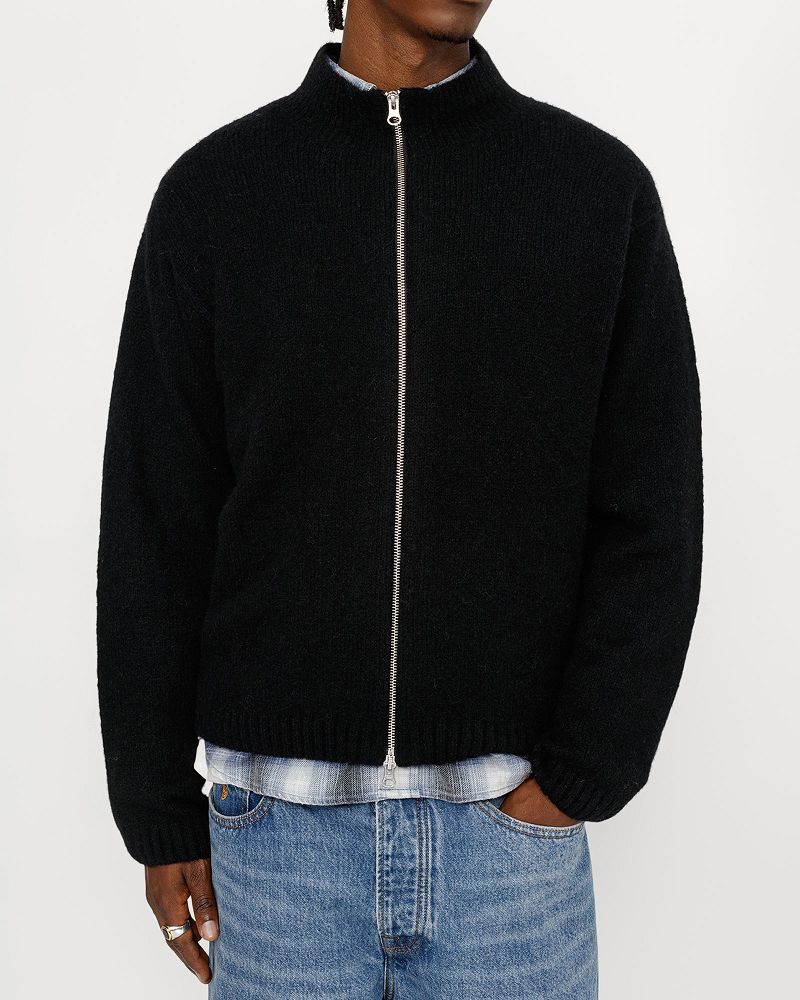 STUSSY FULL ZIP BRUSHED MERINO SWEATER Noir | STUSSY-56175