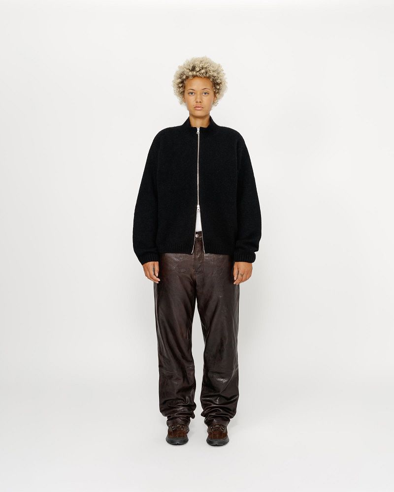 STUSSY FULL ZIP BRUSHED MERINO SWEATER Noir | STUSSY-56175