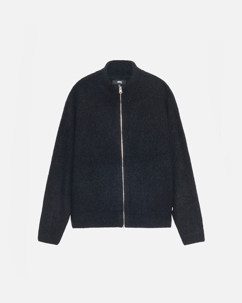 STUSSY FULL ZIP BRUSHED MERINO SWEATER Noir | STUSSY-56175