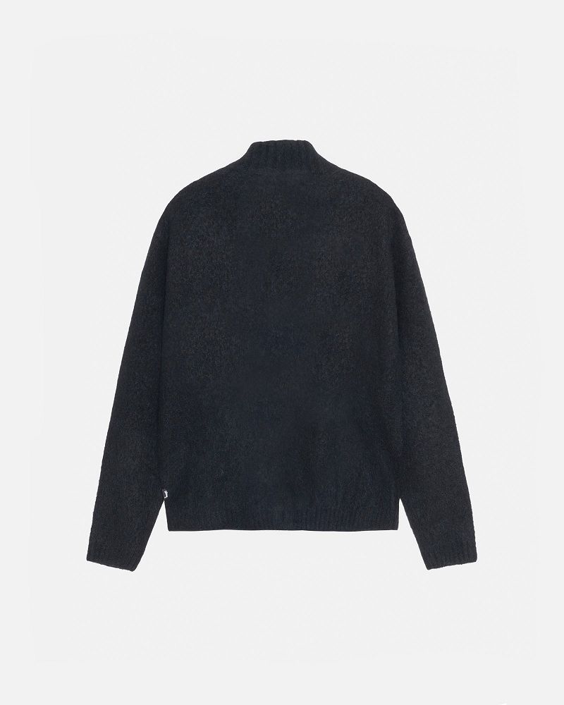STUSSY FULL ZIP BRUSHED MERINO SWEATER Noir | STUSSY-56175
