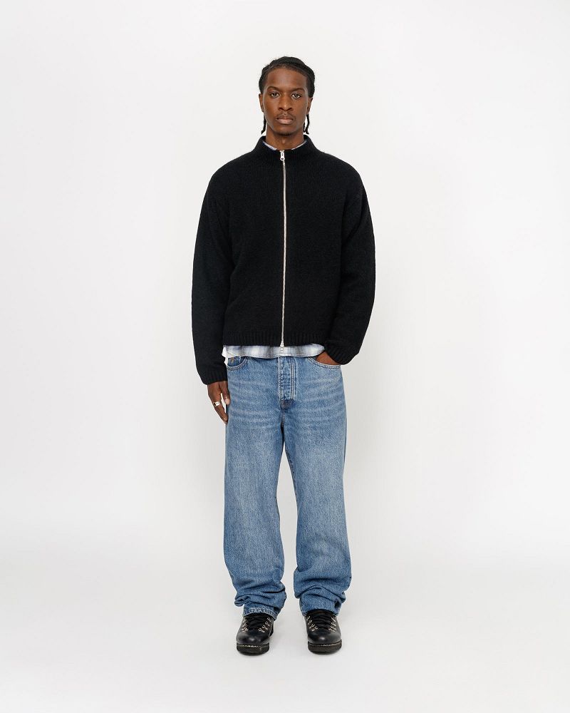 STUSSY FULL ZIP BRUSHED MERINO SWEATER Noir | STUSSY-56175