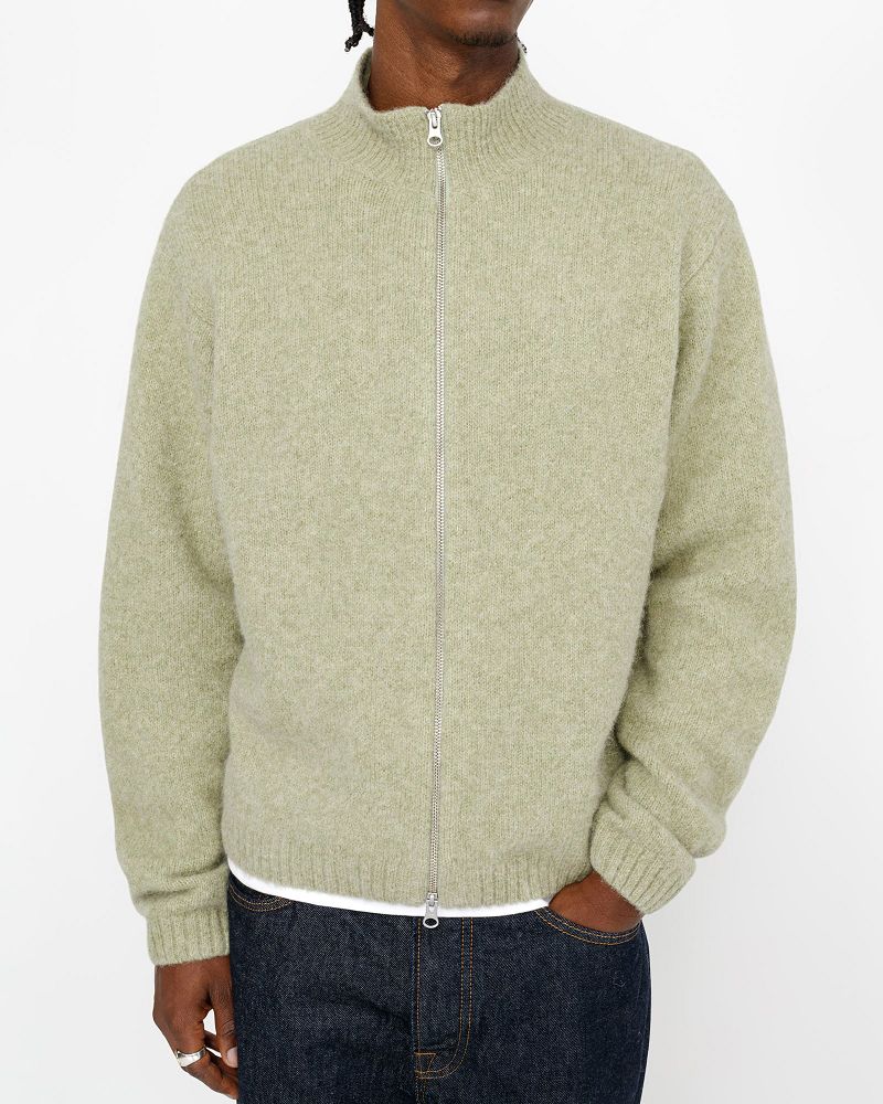 STUSSY FULL ZIP BRUSHED MERINO SWEATER Vert Olive | STUSSY-56176