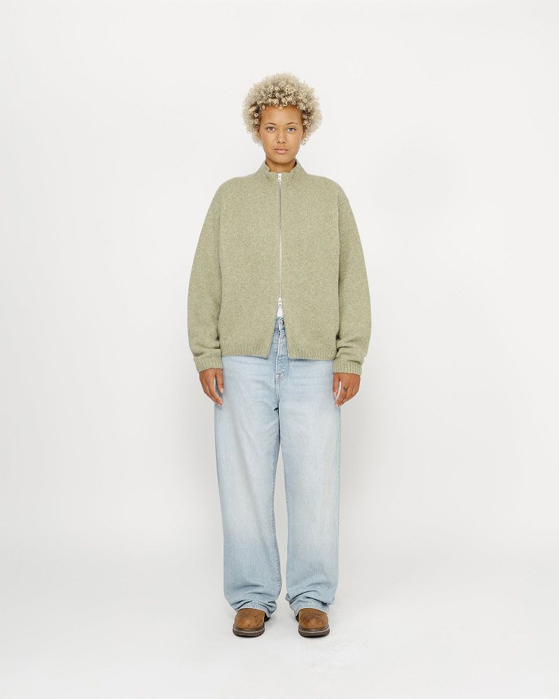 STUSSY FULL ZIP BRUSHED MERINO SWEATER Vert Olive | STUSSY-56176