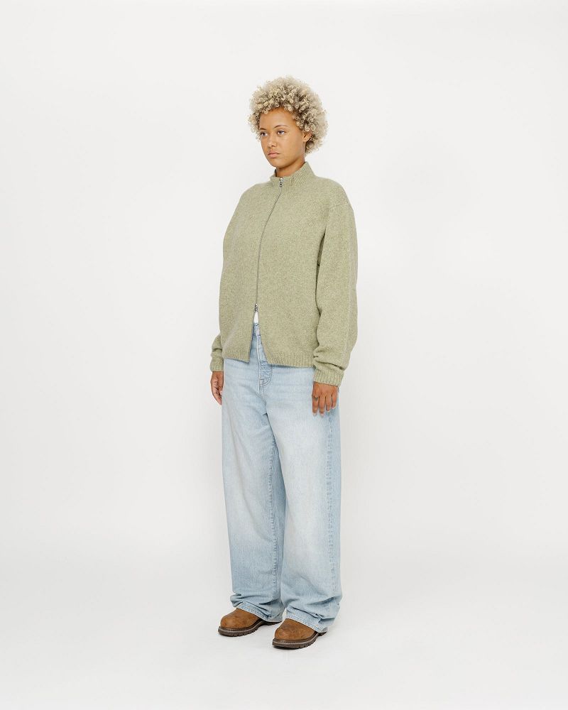 STUSSY FULL ZIP BRUSHED MERINO SWEATER Vert Olive | STUSSY-56176