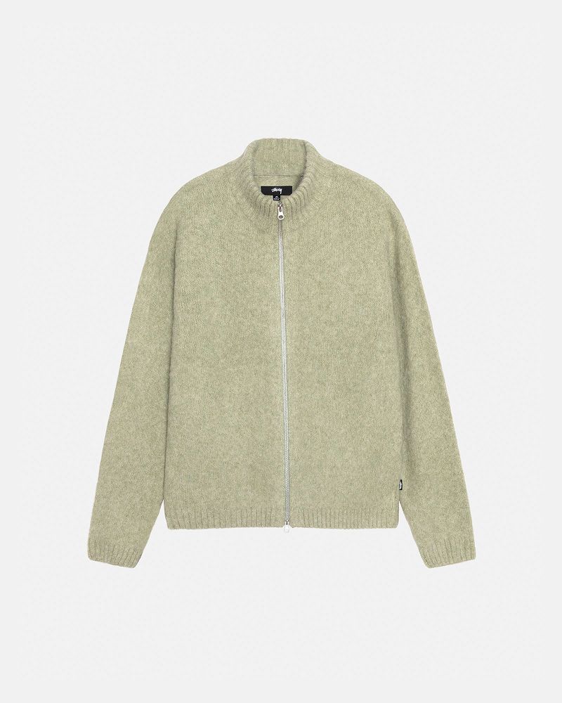 STUSSY FULL ZIP BRUSHED MERINO SWEATER Vert Olive | STUSSY-56176