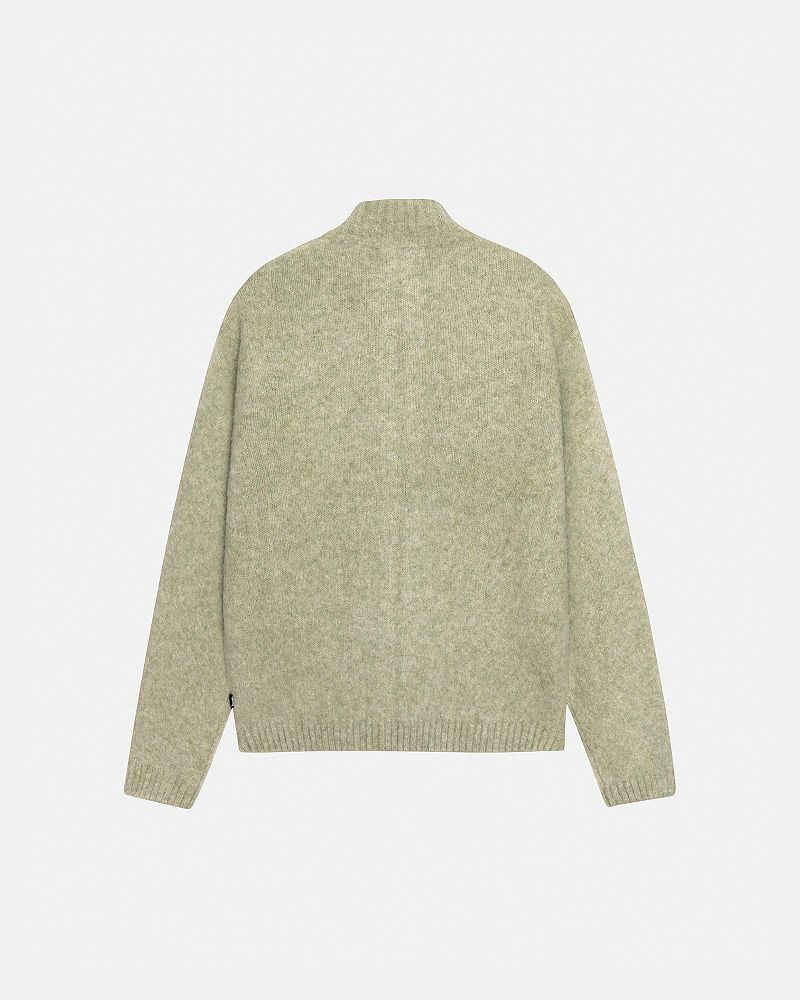 STUSSY FULL ZIP BRUSHED MERINO SWEATER Vert Olive | STUSSY-56176