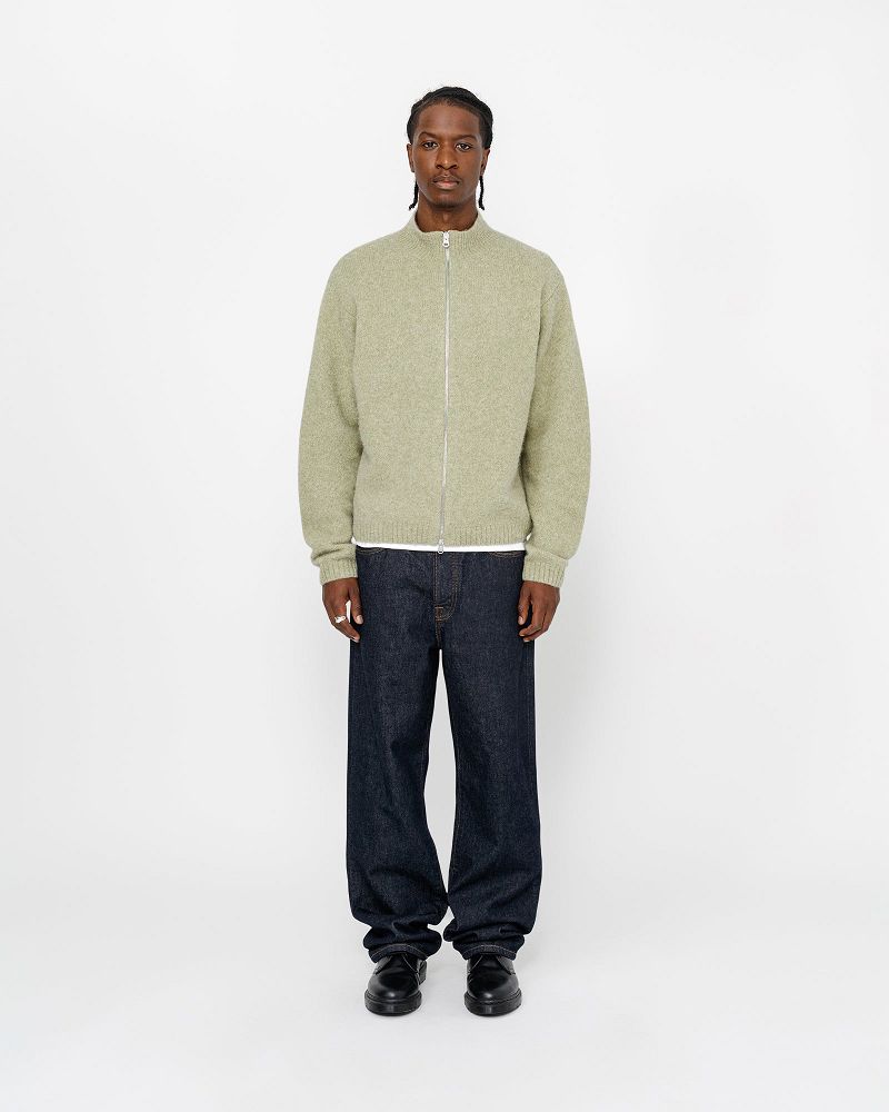 STUSSY FULL ZIP BRUSHED MERINO SWEATER Vert Olive | STUSSY-56176