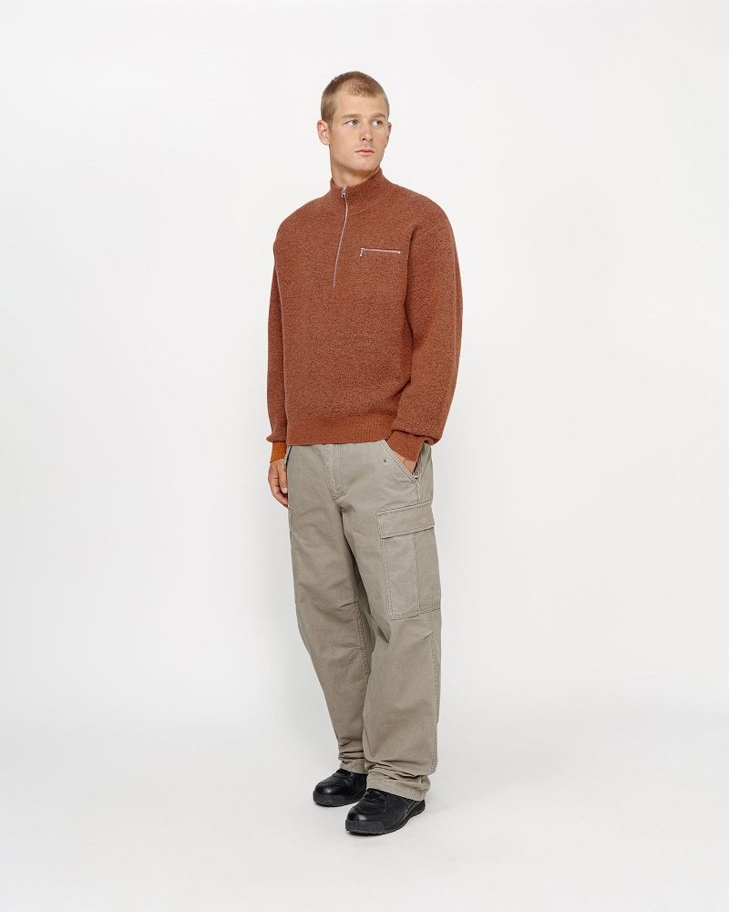 STUSSY HALF ZIP MOCK NECK SWEATER Marron | STUSSY-56181