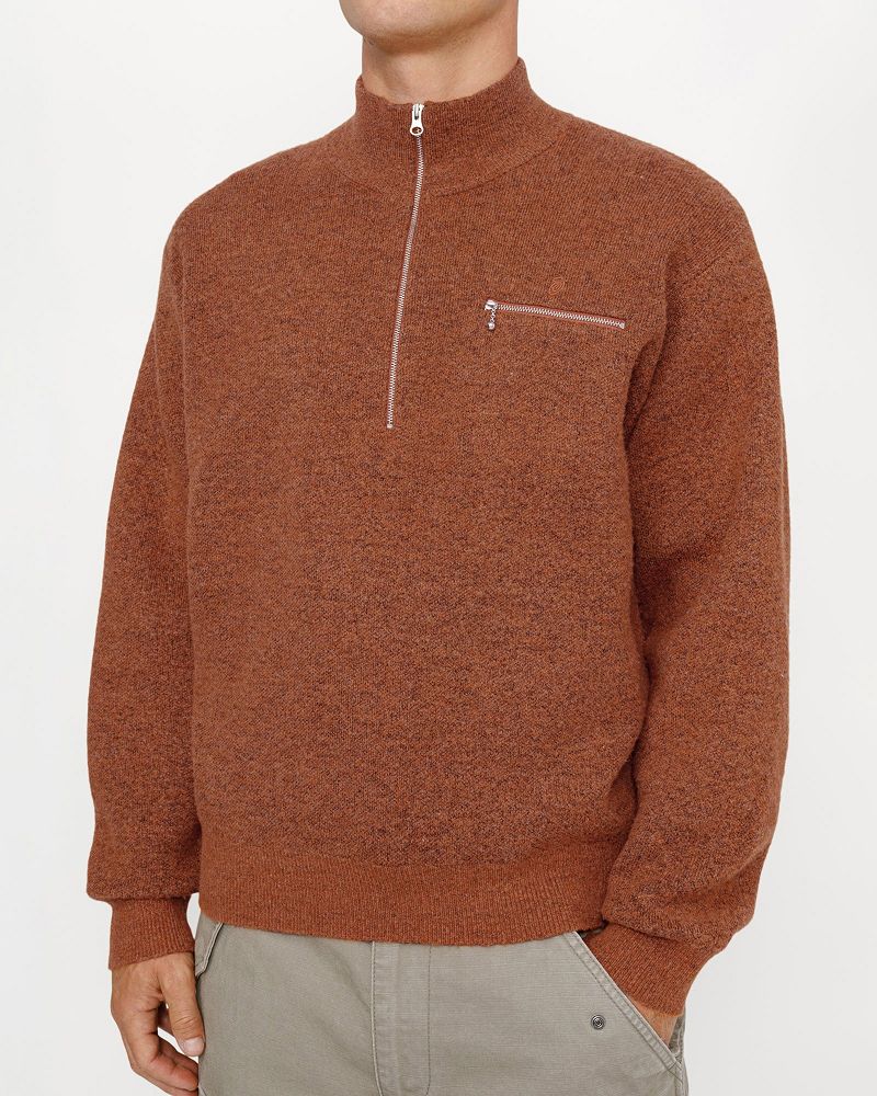 STUSSY HALF ZIP MOCK NECK SWEATER Marron | STUSSY-56181