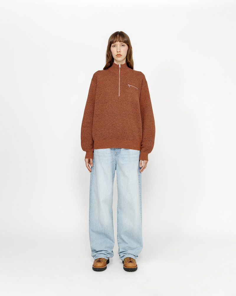 STUSSY HALF ZIP MOCK NECK SWEATER Marron | STUSSY-56181