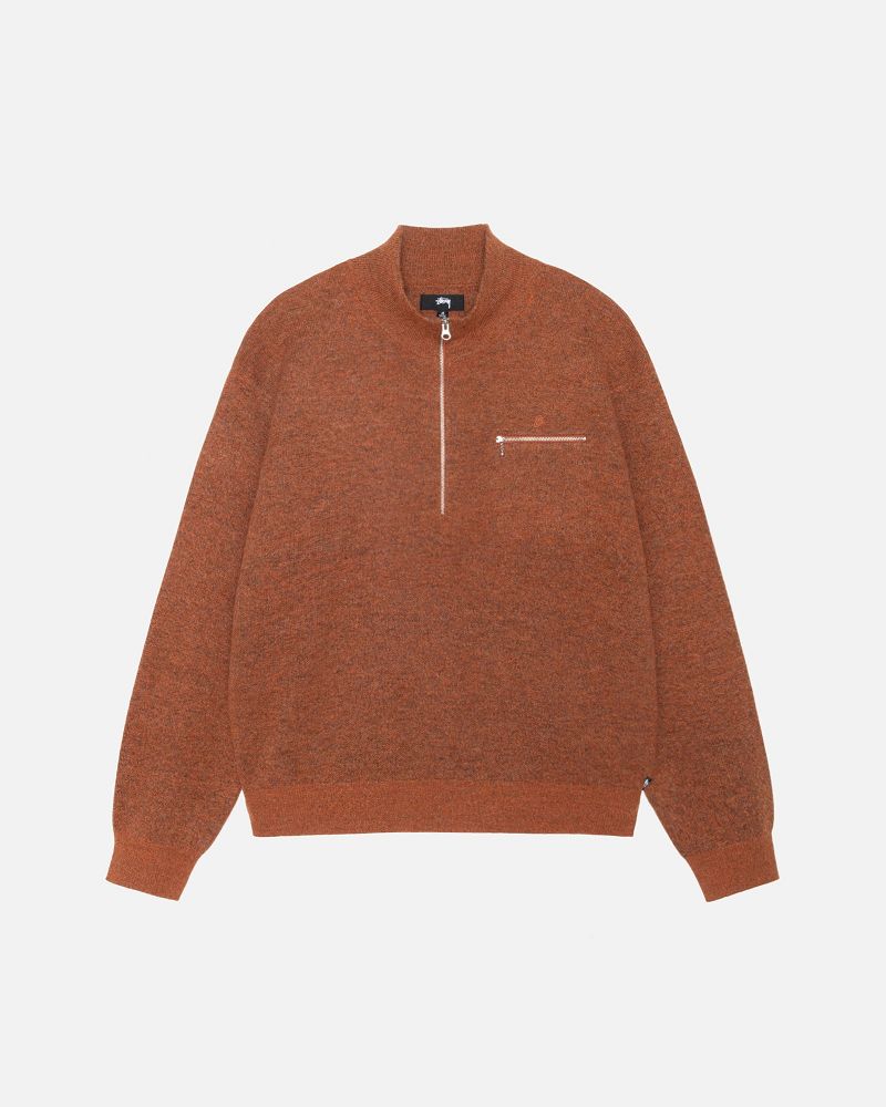 STUSSY HALF ZIP MOCK NECK SWEATER Marron | STUSSY-56181