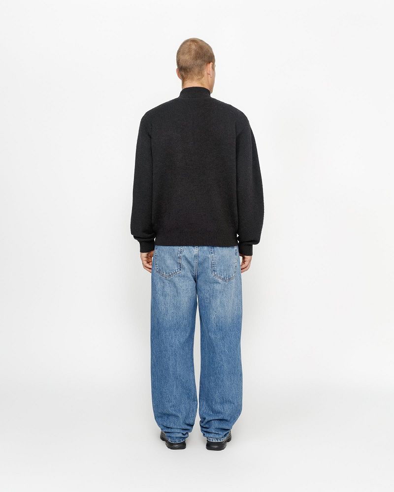 STUSSY HALF ZIP MOCK NECK SWEATER Noir | STUSSY-56178