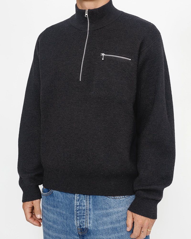 STUSSY HALF ZIP MOCK NECK SWEATER Noir | STUSSY-56178