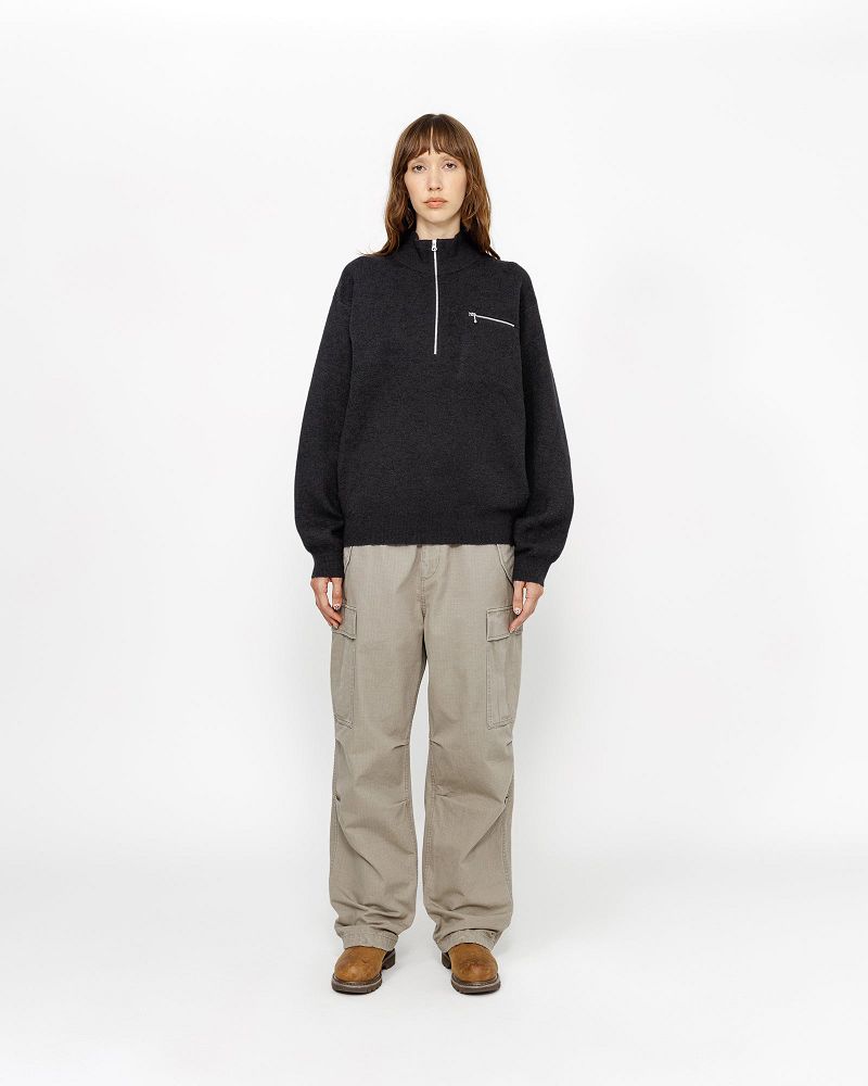 STUSSY HALF ZIP MOCK NECK SWEATER Noir | STUSSY-56178