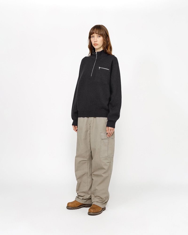 STUSSY HALF ZIP MOCK NECK SWEATER Noir | STUSSY-56178