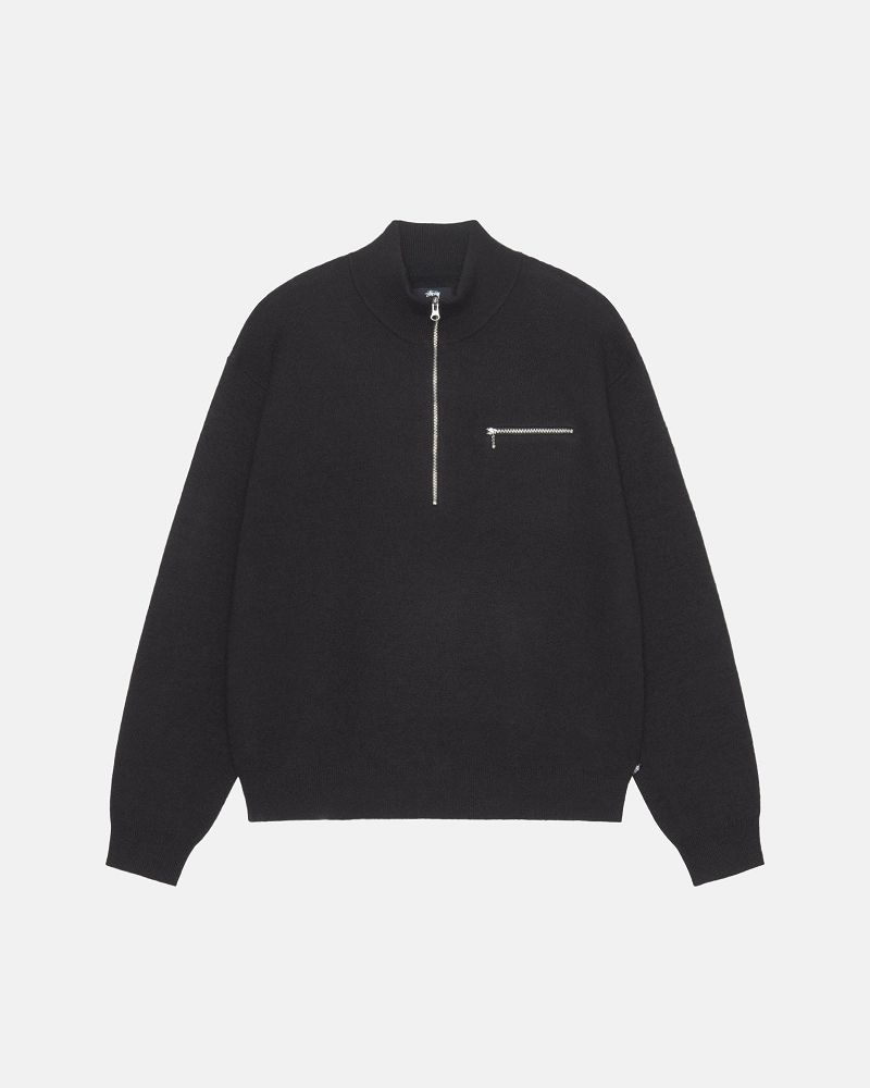 STUSSY HALF ZIP MOCK NECK SWEATER Noir | STUSSY-56178