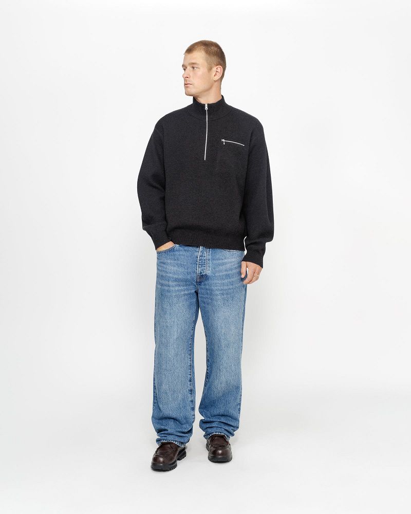 STUSSY HALF ZIP MOCK NECK SWEATER Noir | STUSSY-56178