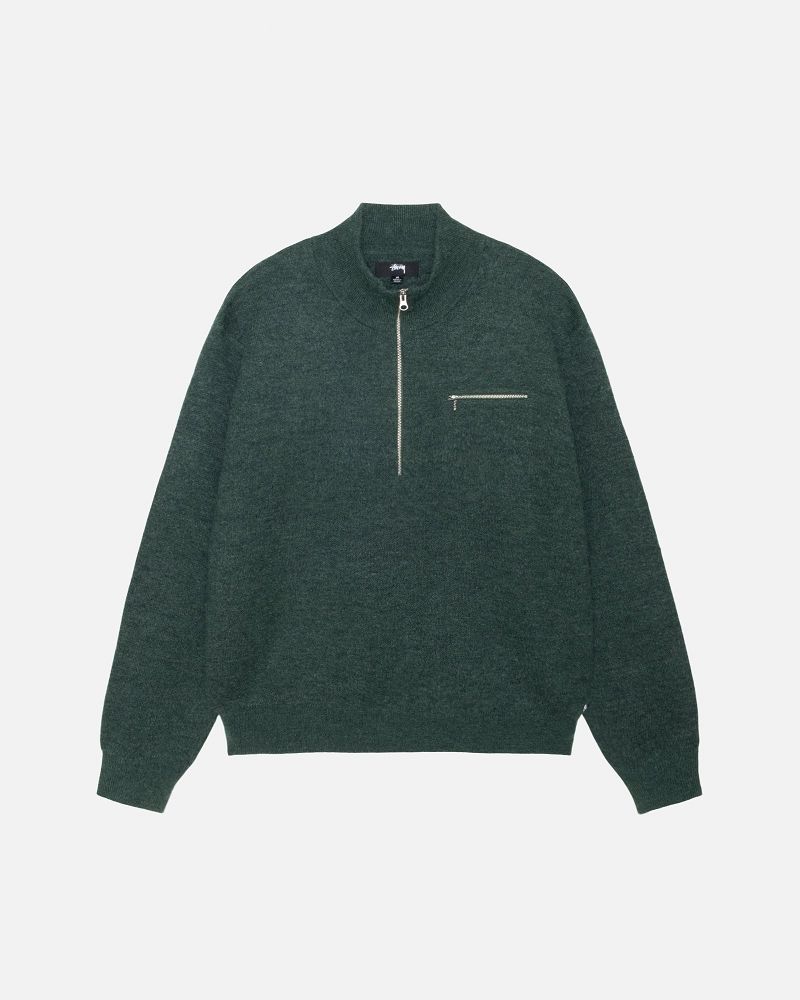 STUSSY HALF ZIP MOCK NECK SWEATER Vert Foncé | STUSSY-56179