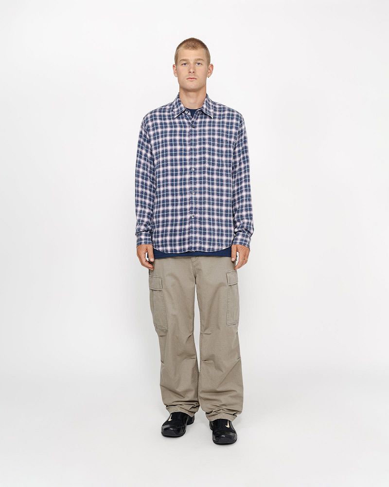 STUSSY MATTHEW SHIRT PRINTED PLAID Bleu Marine | STUSSY-56162