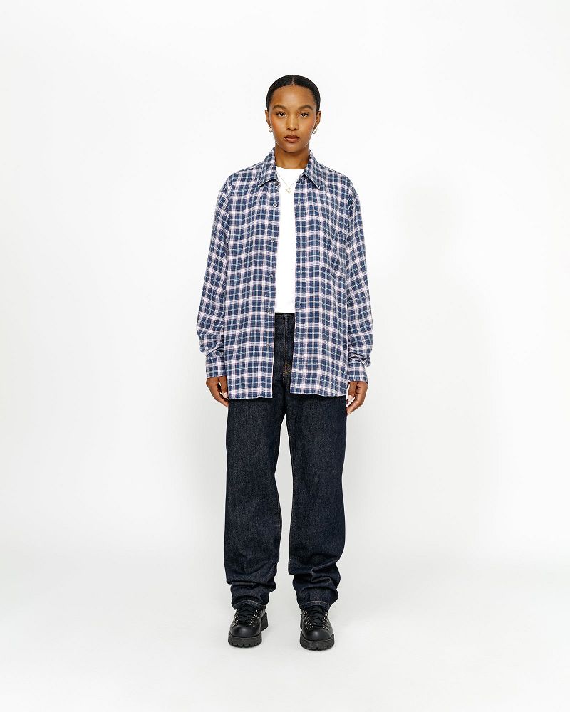 STUSSY MATTHEW SHIRT PRINTED PLAID Bleu Marine | STUSSY-56162