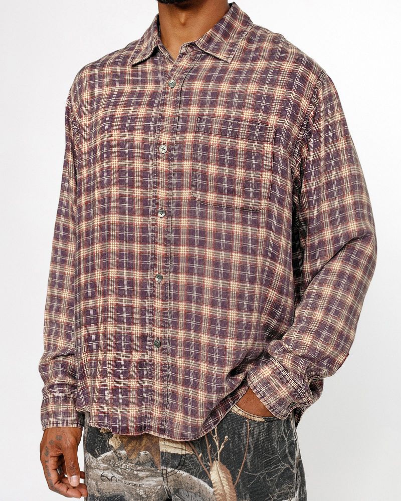 STUSSY MATTHEW SHIRT PRINTED PLAID Rouge Foncé | STUSSY-56164