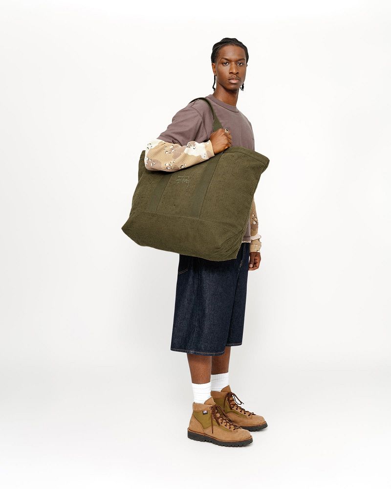STUSSY NEEDLE PUNCH XL TOTE BAG Vert Olive | STUSSY-55889