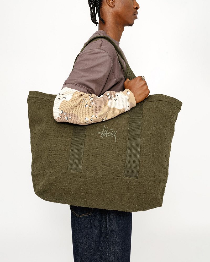 STUSSY NEEDLE PUNCH XL TOTE BAG Vert Olive | STUSSY-55889