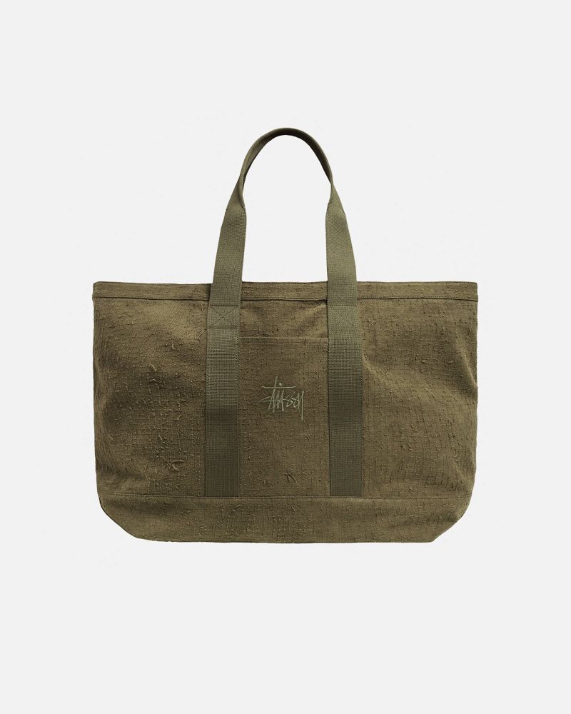 STUSSY NEEDLE PUNCH XL TOTE BAG Vert Olive | STUSSY-55889