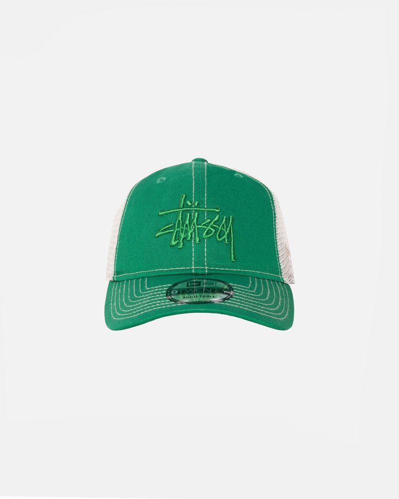 STUSSY NEW ERA 9TWENTY BASIC TRUCKER Vert Blanche | STUSSY-55958