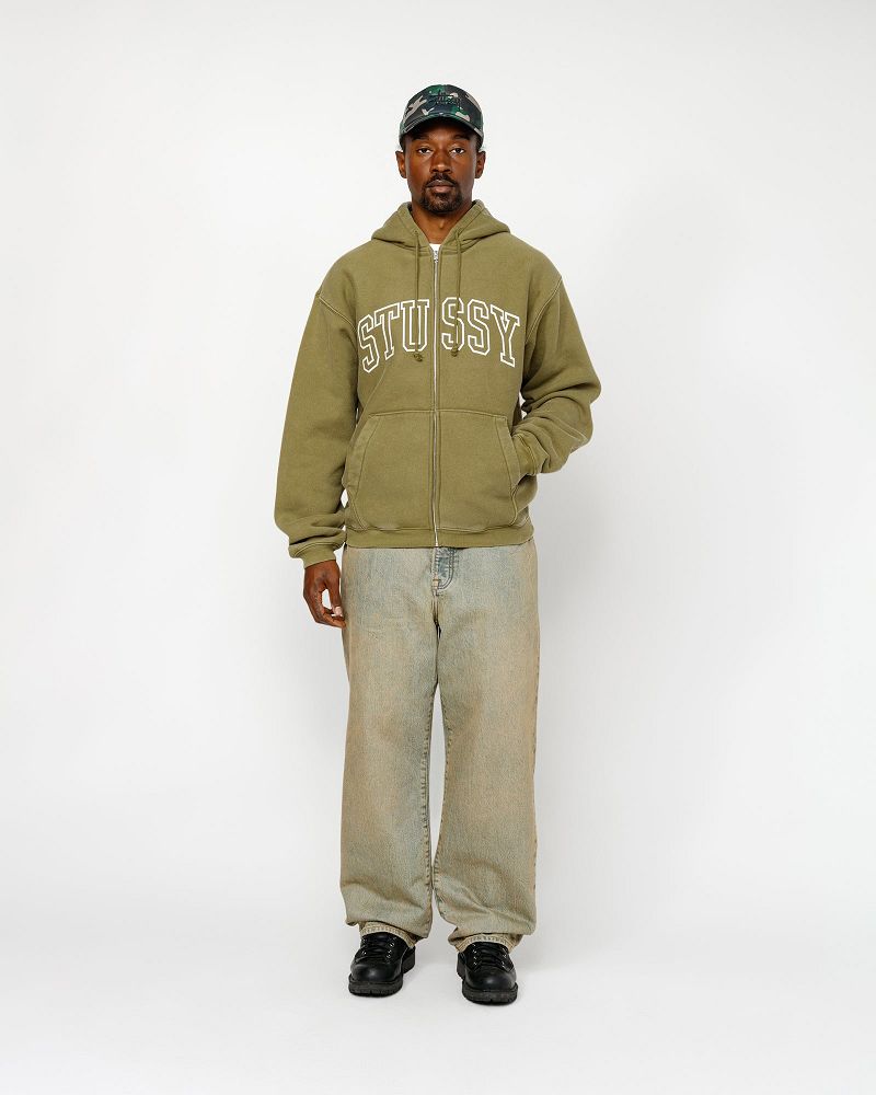 STUSSY OUTLINE ZIP HOODIE Vert Olive | STUSSY-56279