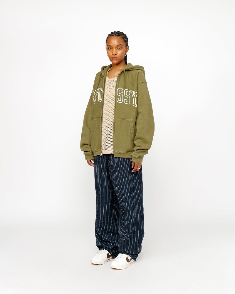 STUSSY OUTLINE ZIP HOODIE Vert Olive | STUSSY-56279