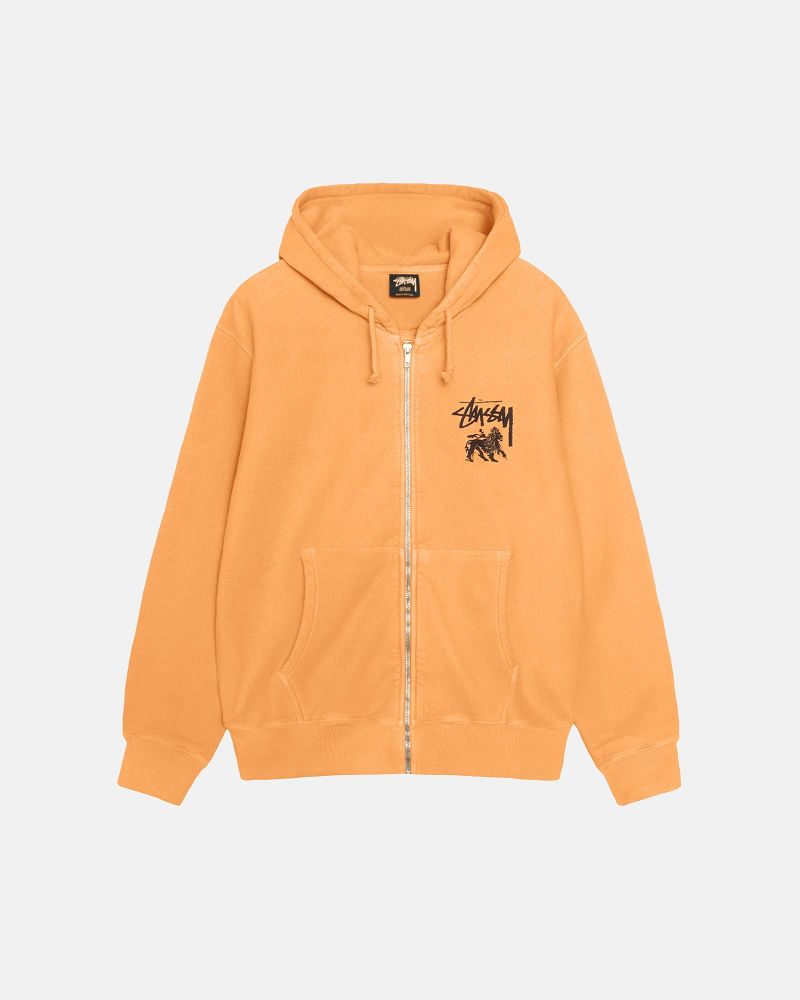 STUSSY RASTA LION ZIP HOODIE PIGMENT DYED Orange | STUSSY-55832