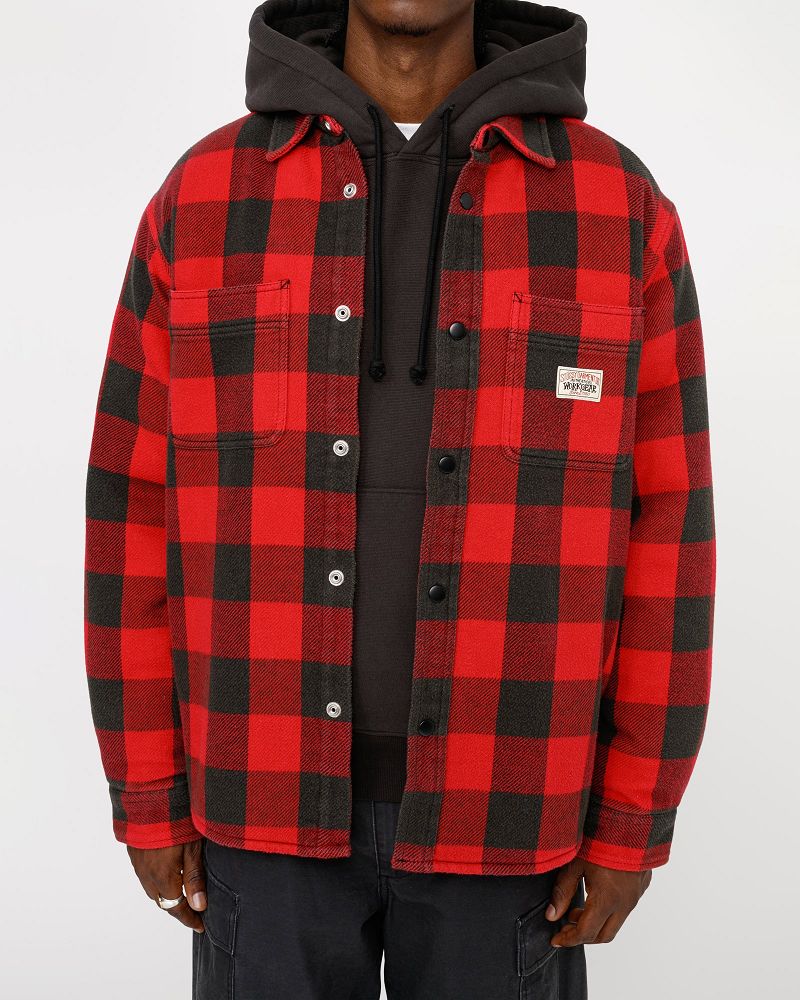 STUSSY SHERPA LINED BUFFALO PLAID SHIRT Rouge | STUSSY-56415