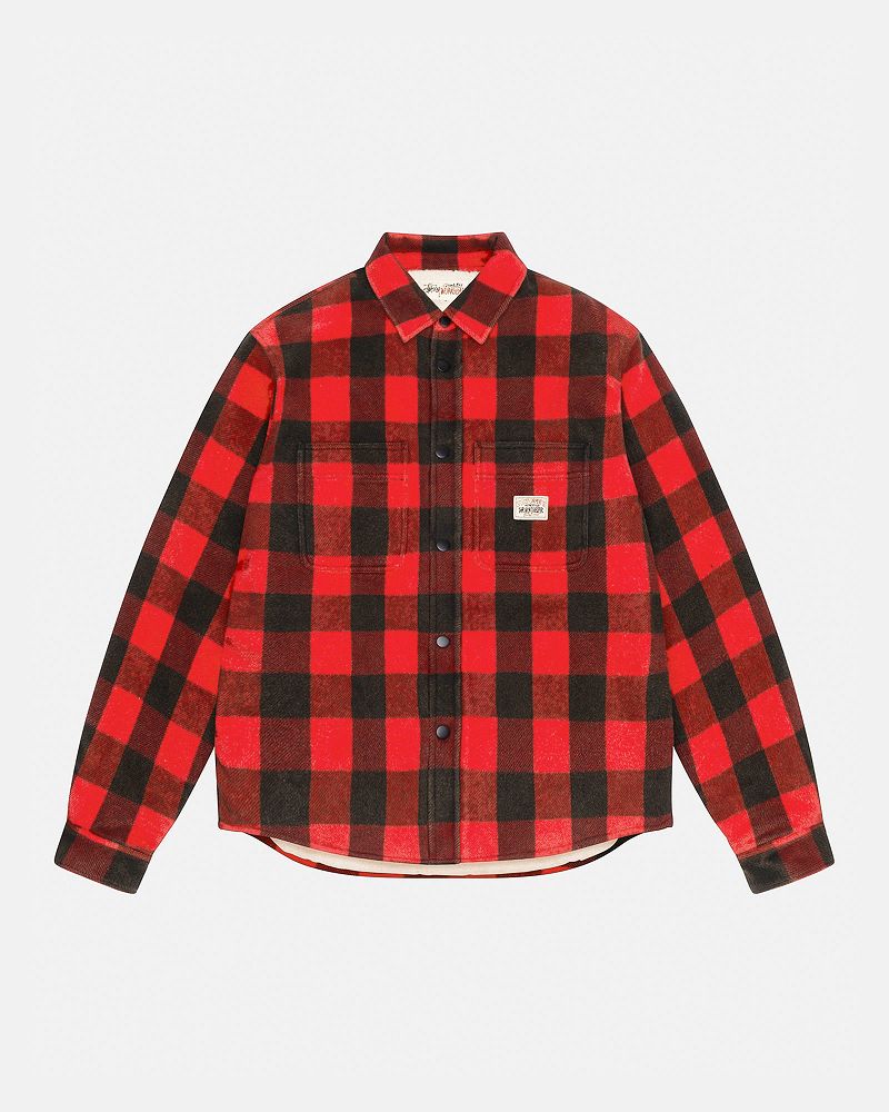 STUSSY SHERPA LINED BUFFALO PLAID SHIRT Rouge | STUSSY-56415