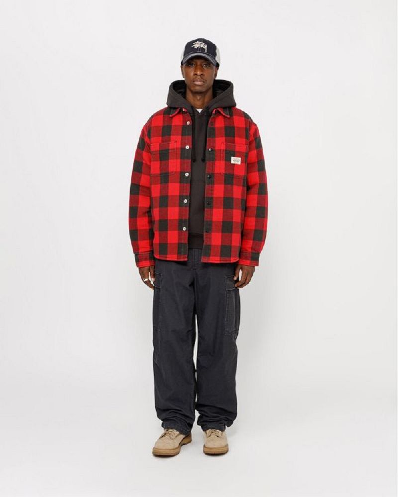 STUSSY SHERPA LINED BUFFALO PLAID SHIRT Rouge | STUSSY-56415