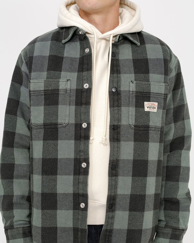 STUSSY SHERPA LINED BUFFALO PLAID SHIRT Grise | STUSSY-56414