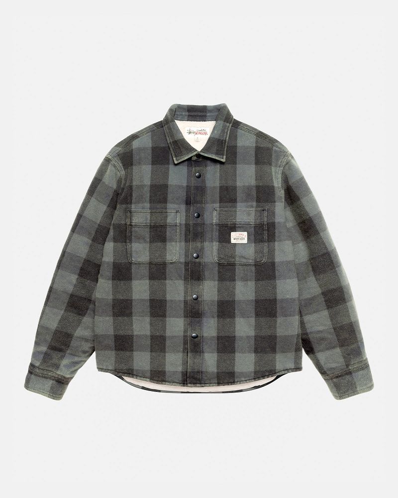 STUSSY SHERPA LINED BUFFALO PLAID SHIRT Grise | STUSSY-56414