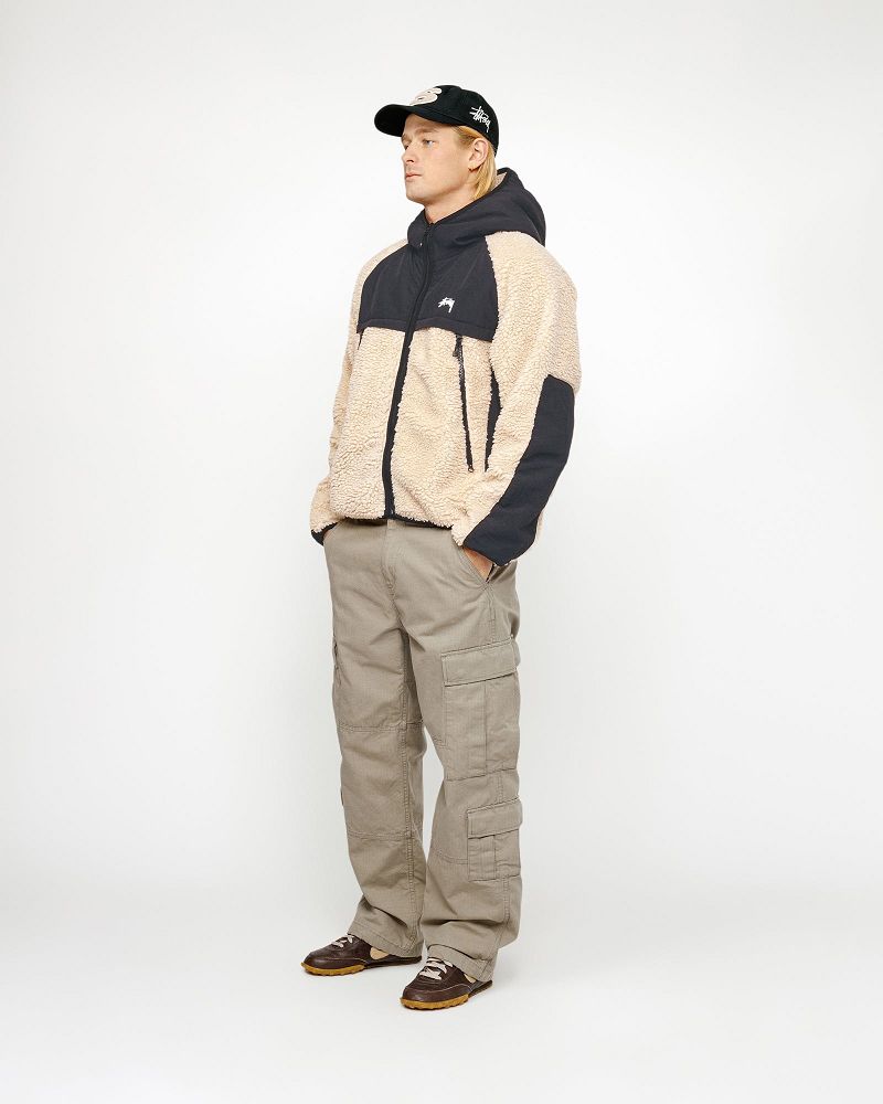STUSSY SHERPA PANELED HOODED JACKET Beige | STUSSY-56406