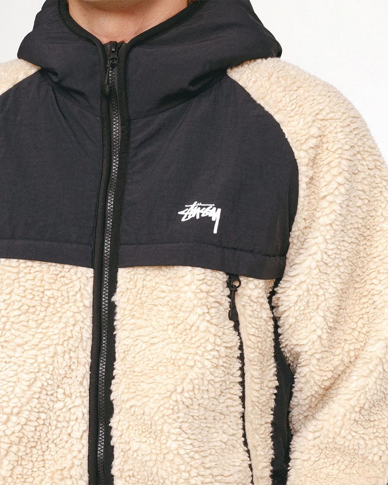 STUSSY SHERPA PANELED HOODED JACKET Beige | STUSSY-56406