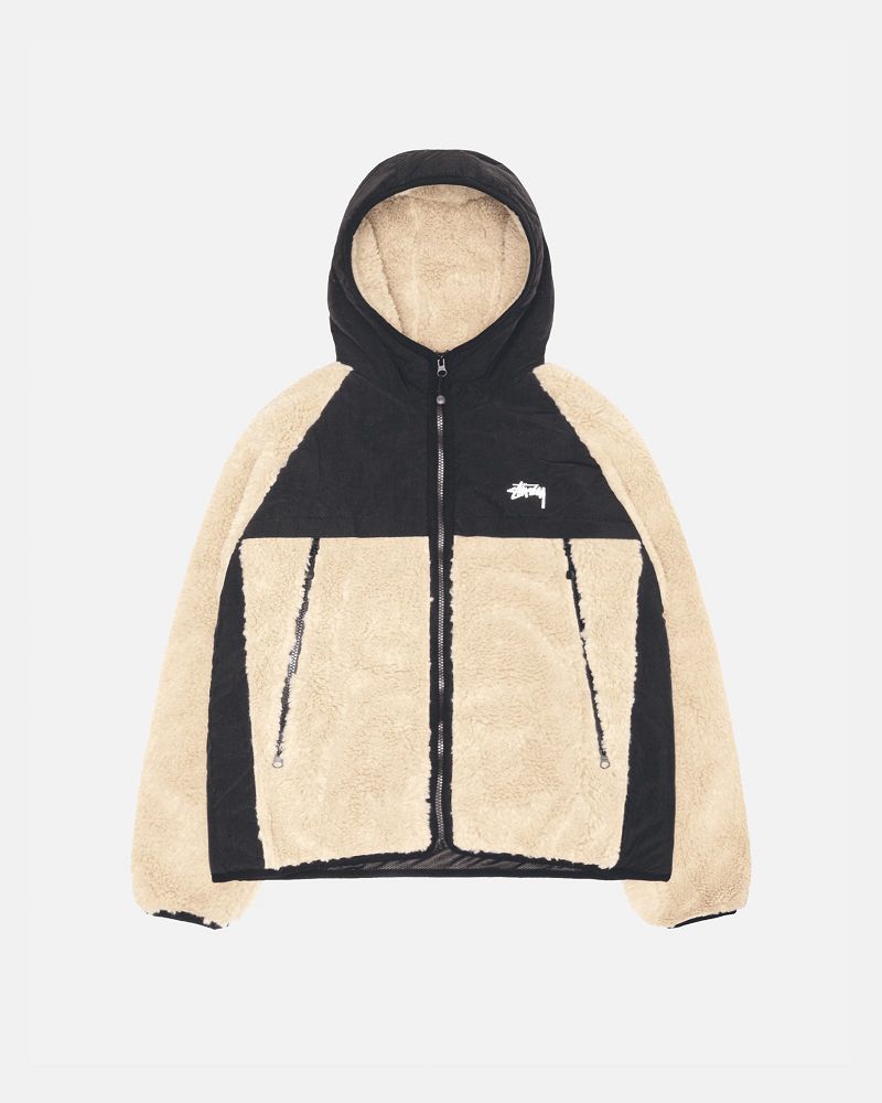 STUSSY SHERPA PANELED HOODED JACKET Beige | STUSSY-56406