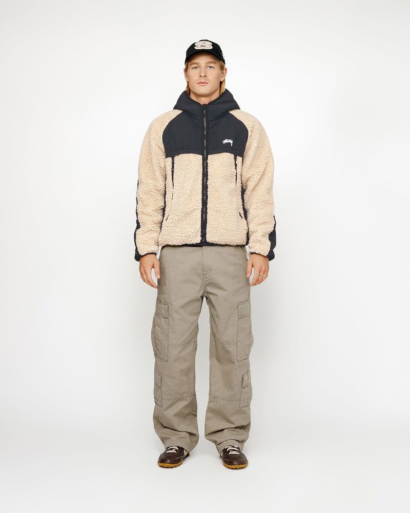 STUSSY SHERPA PANELED HOODED JACKET Beige | STUSSY-56406
