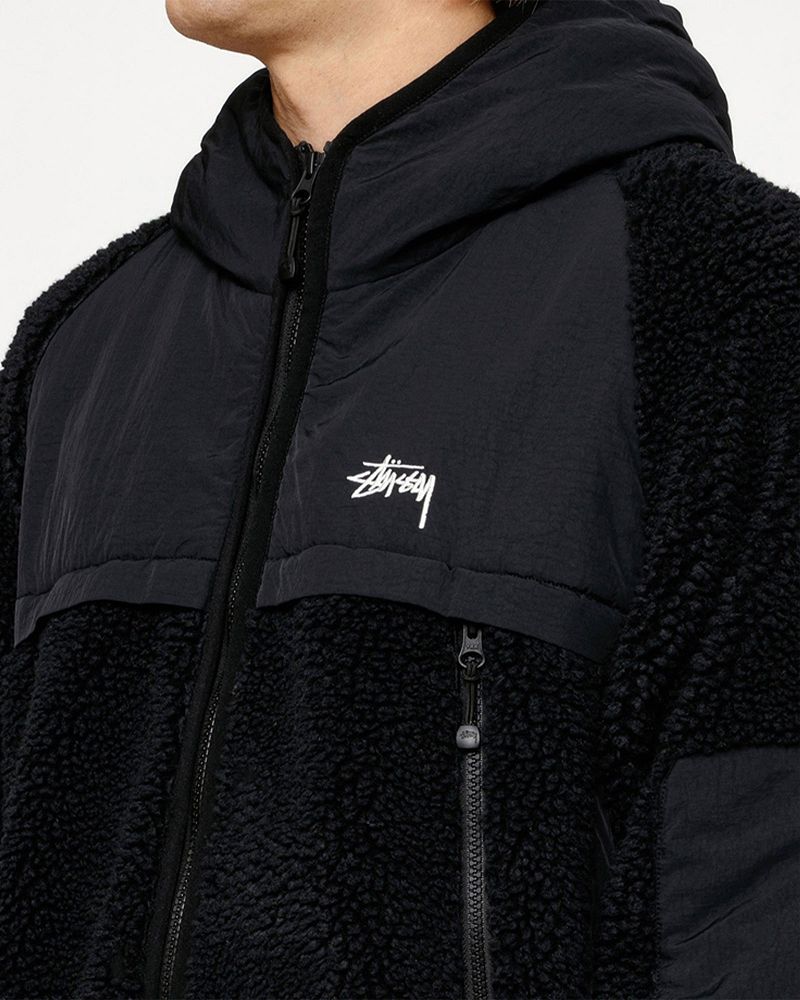 STUSSY SHERPA PANELED HOODED JACKET Noir | STUSSY-56407