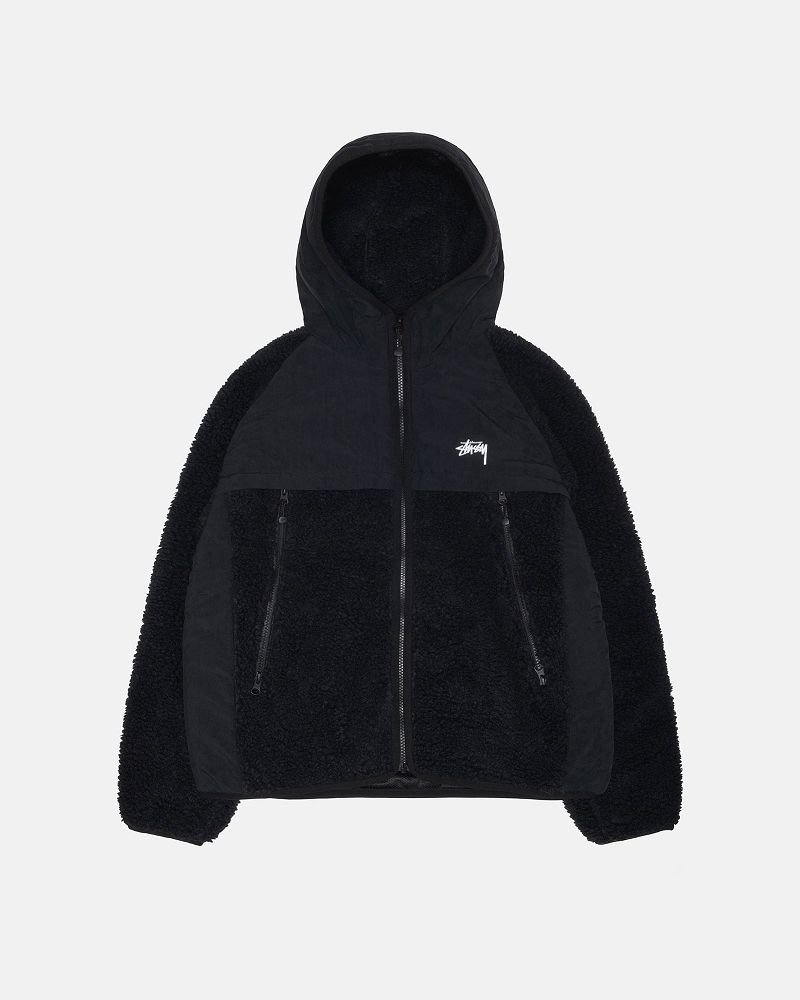 STUSSY SHERPA PANELED HOODED JACKET Noir | STUSSY-56407