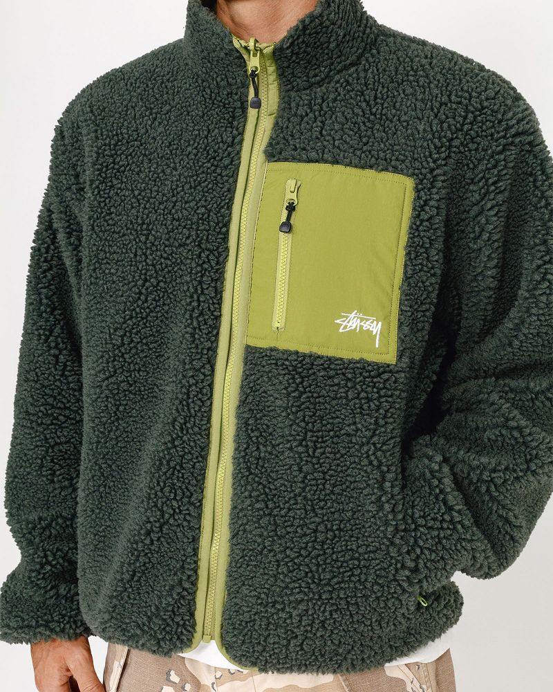 STUSSY SHERPA REVERSIBLE JACKET Vert Foncé | STUSSY-56404