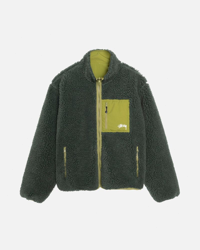 STUSSY SHERPA REVERSIBLE JACKET Vert Foncé | STUSSY-56404