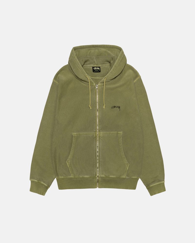 STUSSY SMOOTH STOCK ZIP HOODIE PIGMENT DYED Vert Olive | STUSSY-56254