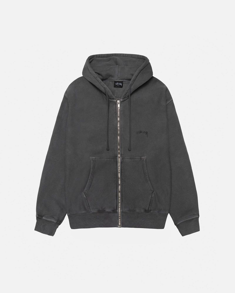 STUSSY SMOOTH STOCK ZIP HOODIE PIGMENT DYED Noir Noir | STUSSY-56253