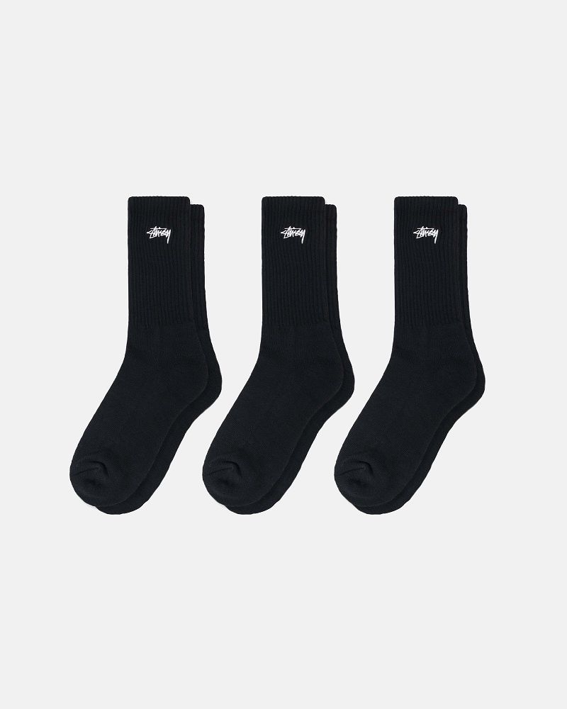 STUSSY STOCK CREW SOCKS 3 PACK Noir | STUSSY-55903