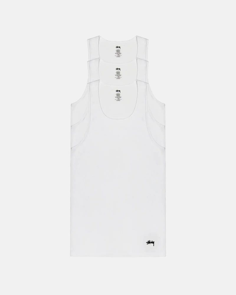 STUSSY TANK UNDERSHIRTS 3 PACK Blanche | STUSSY-55878