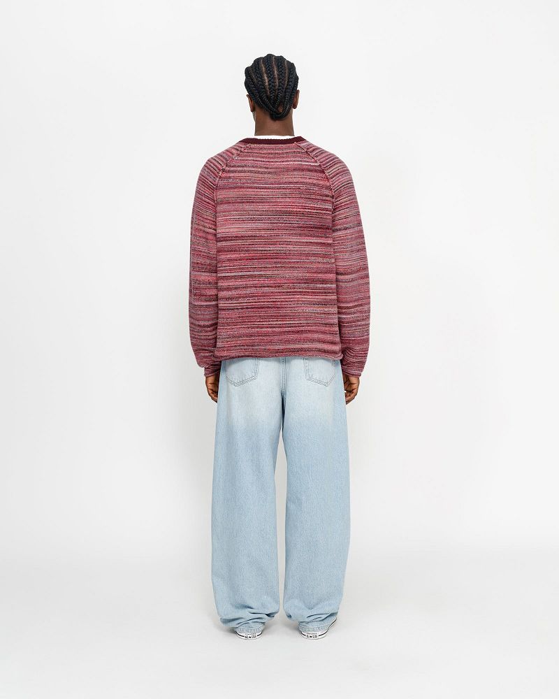 STUSSY TEXTURED KNIT CONTRAST COLLAR CREW Rouge Multicolore | STUSSY-56198